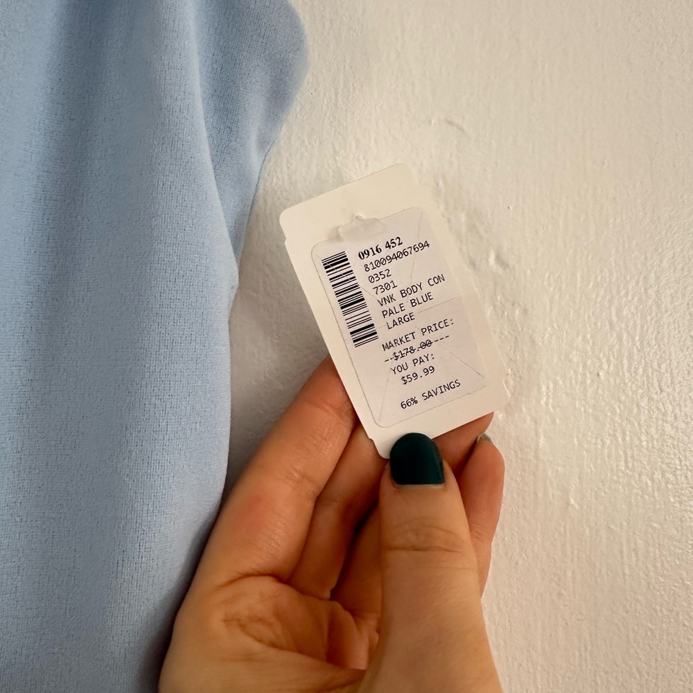 THE FASHION POET Bow Light Blue Bodycon Wedding Guest Dress | size large | NWT - Picture 5 of 6